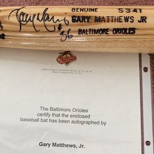 Baltimore Orioles Autographed Baseball Bat Gary Matthews Jr.
